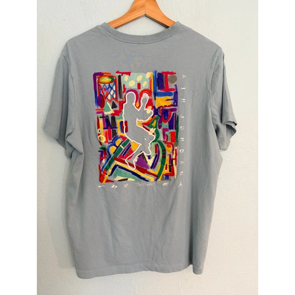 Jordan T-Shirt Large Blue The Cradle Abstract Graphic Streetwear Artistic Sporty